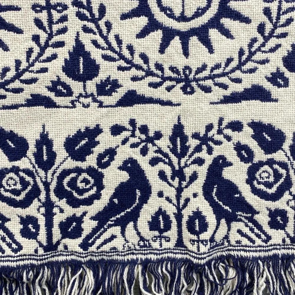 Repro John Klinhinz Ohio 1848 Reversible Cotton Throw Dark Navy/Cream 48